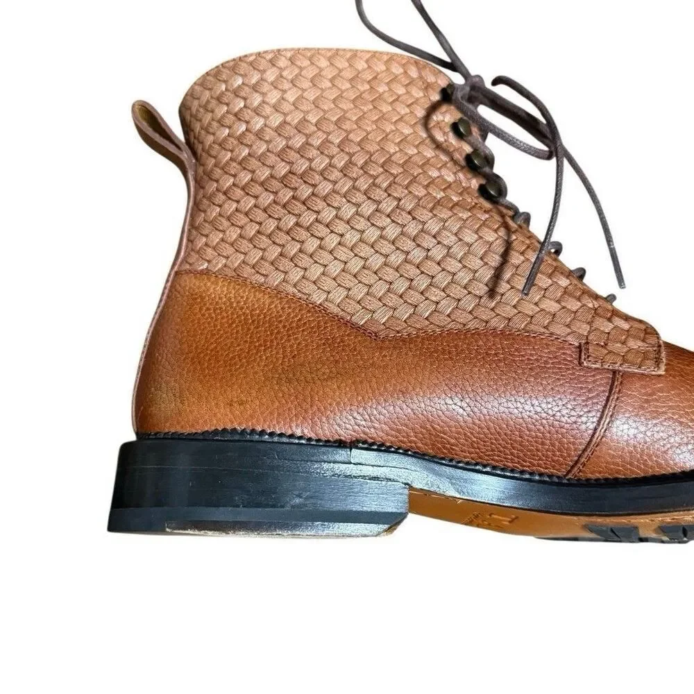 TAFT Combat Boots Mens Size 41 Brown Leather Cap Toe Lace Up Woven Spain Casual